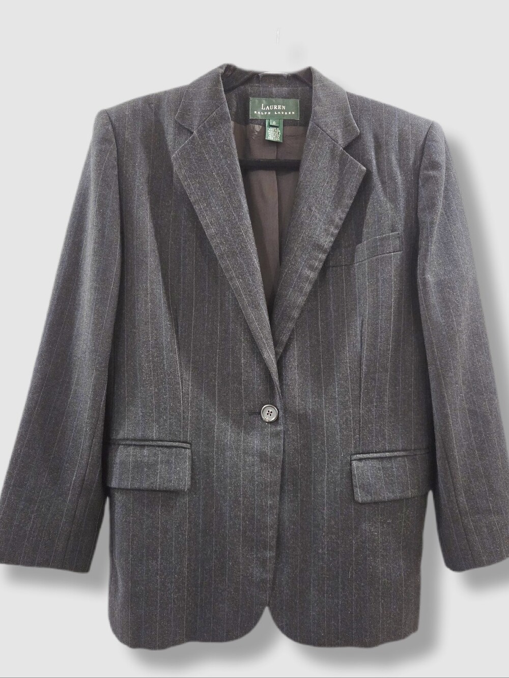 Vintage Ralph Lauren Wool Blazer, Preppy Pinstripe Jacket Size 6, Hong Kong 90s